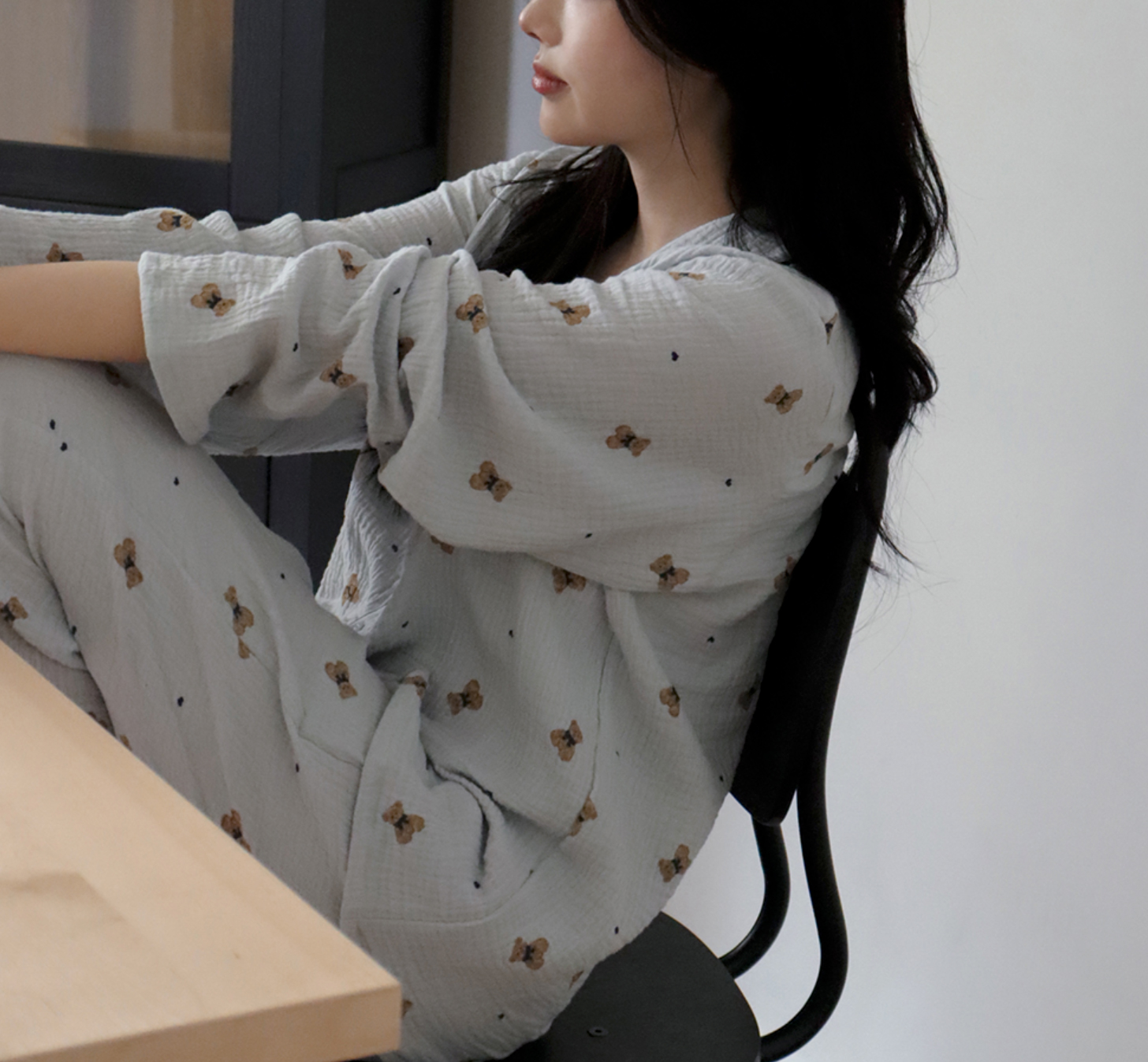 A02.熊熊紗布棉套裝(上衣+長褲)