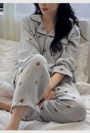 A02.熊熊紗布棉套裝(上衣+長褲)