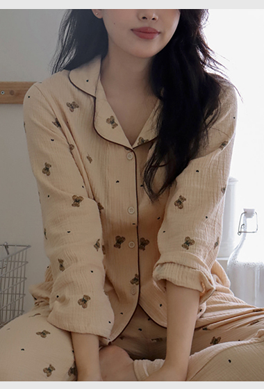 A02.熊熊紗布棉套裝(上衣+長褲)