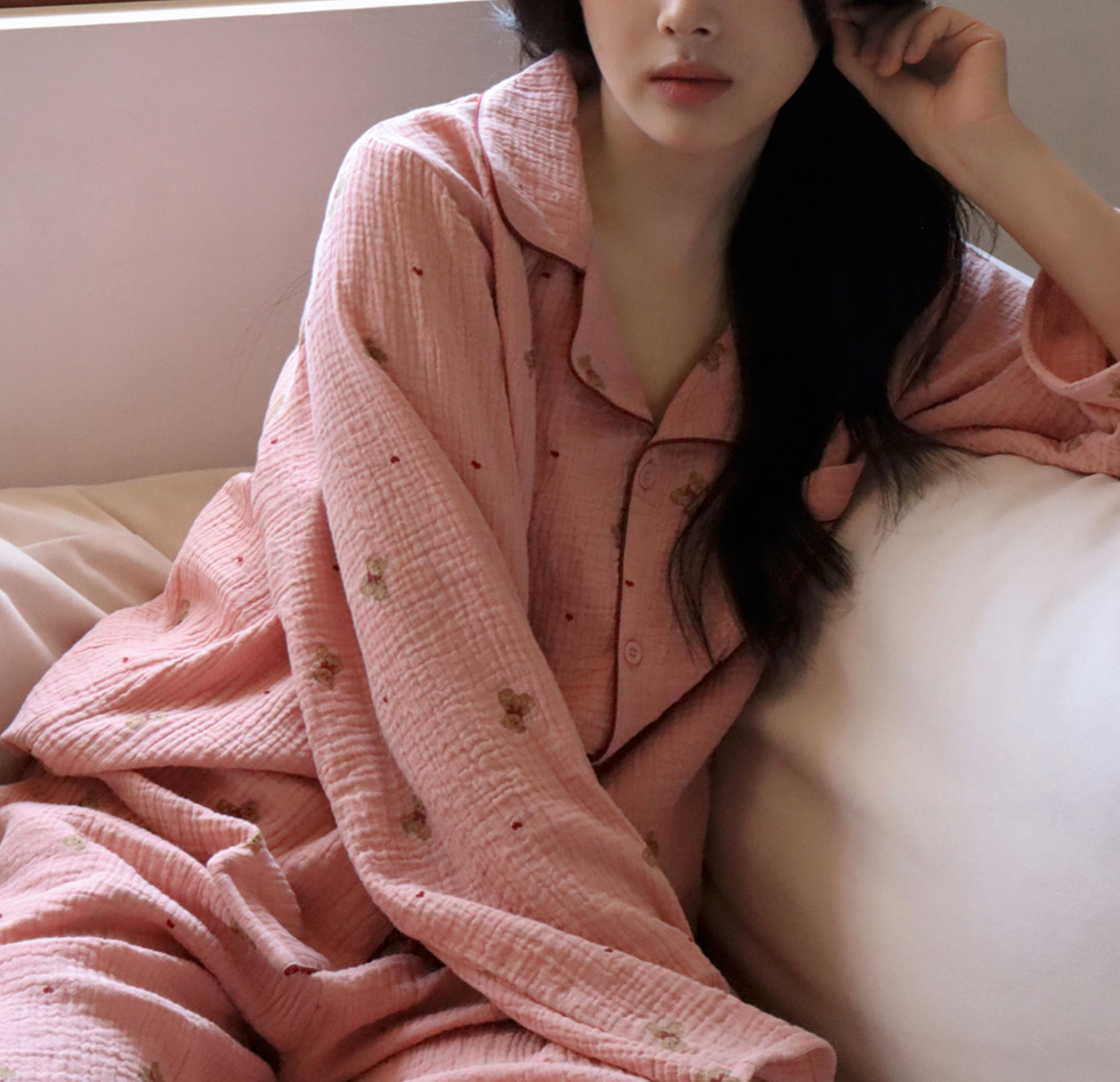 A02.熊熊紗布棉套裝(上衣+長褲)