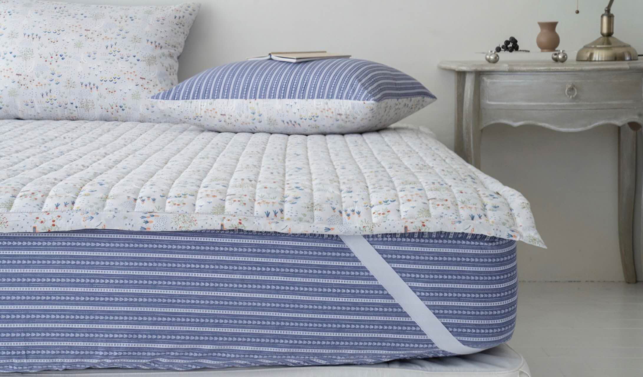 花園滾邊線條冬日雙人床墊Q