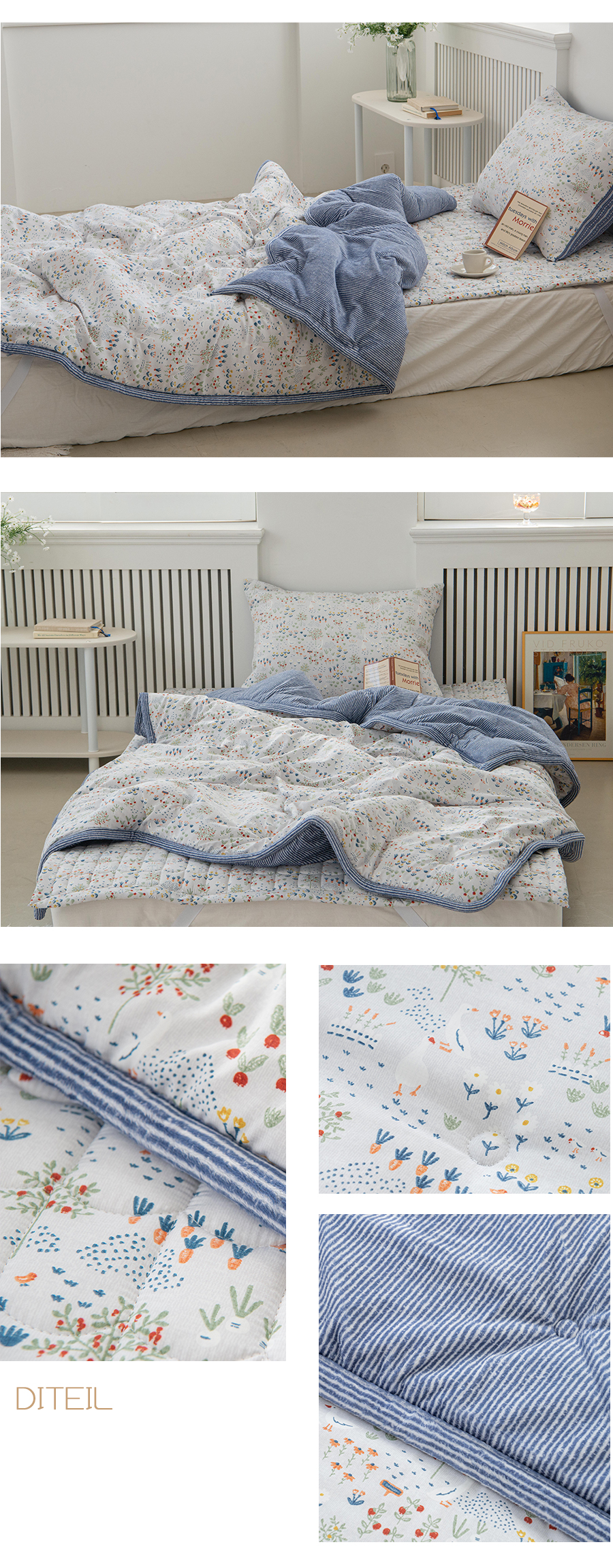 花園滾邊線條冬日雙人床墊Q