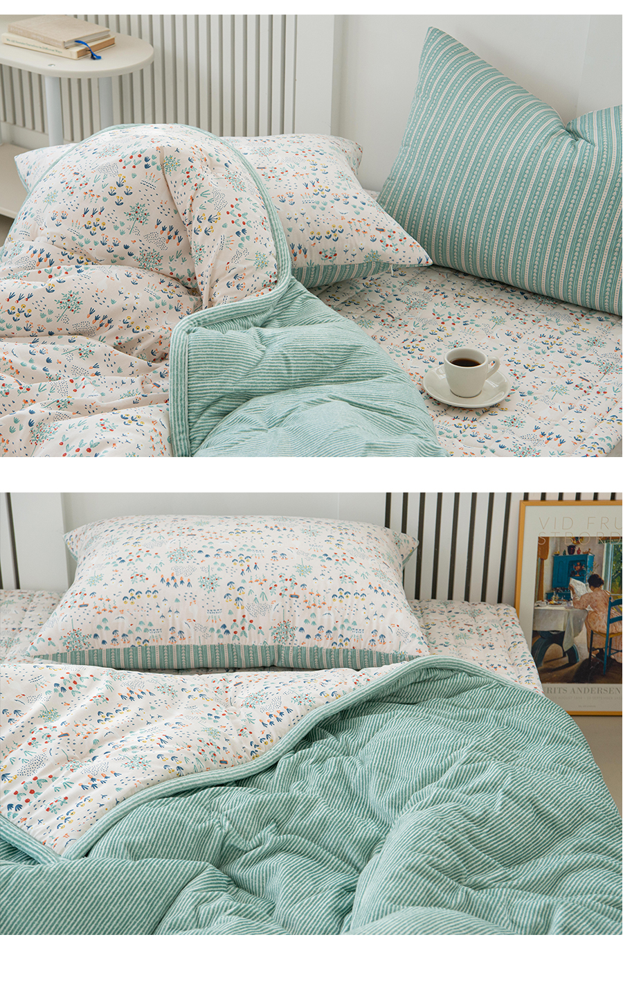 花園滾邊線條冬日雙人床墊Q