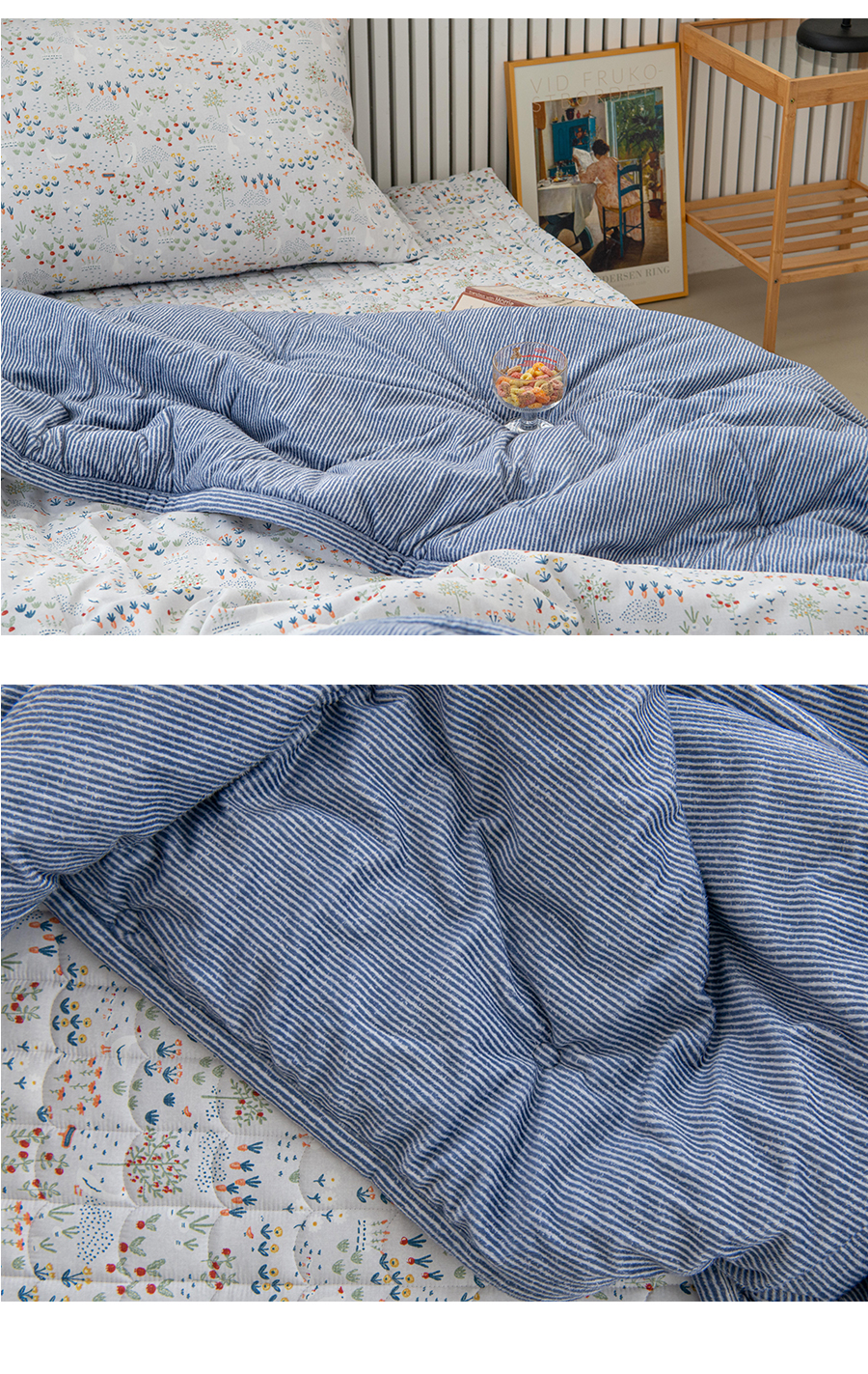 花園滾邊線條冬日單人床墊S