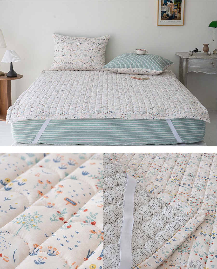 花園滾邊線條冬日單人床墊S