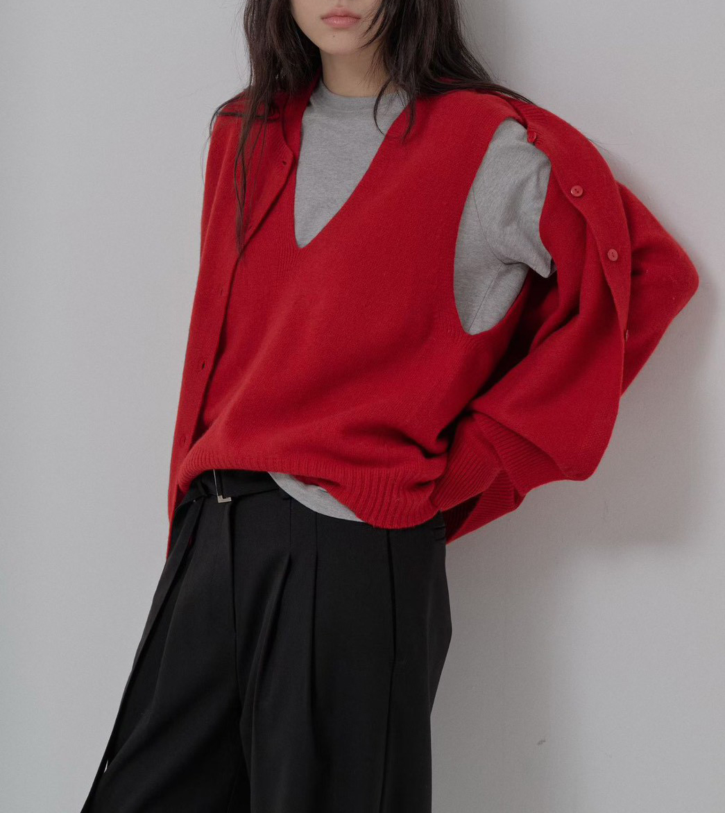 B90.100%羊毛造型兩穿背心+外套SET