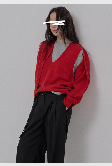 B90.100%羊毛造型兩穿背心+外套SET