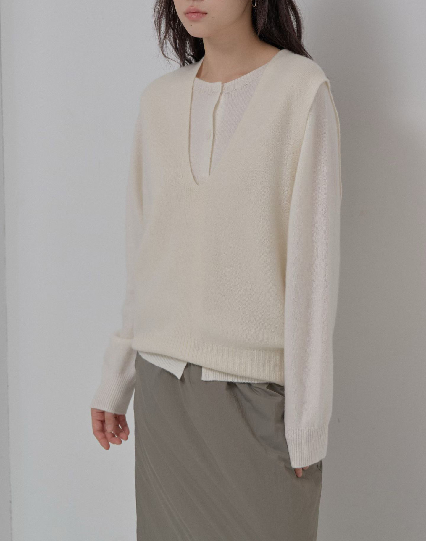 B90.100%羊毛造型兩穿背心+外套SET