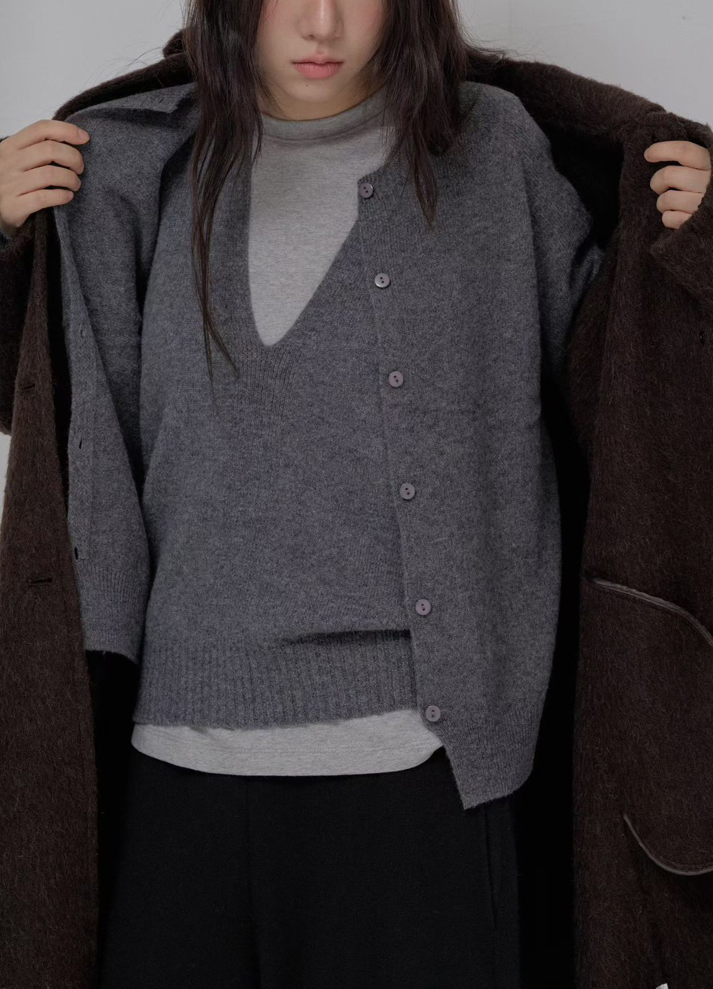 B90.100%羊毛造型兩穿背心+外套SET