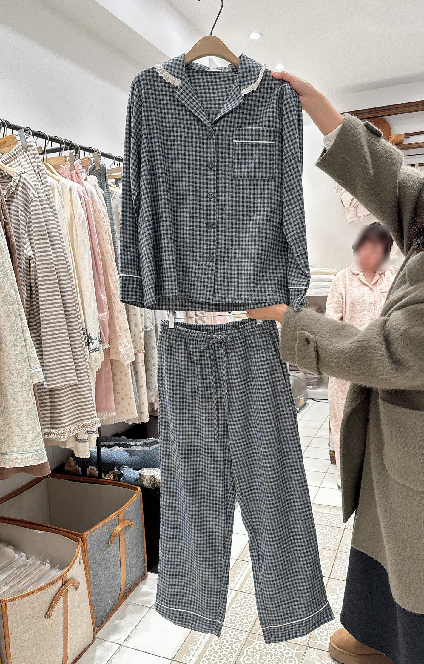 B88.格子磨毛睡衣組(上衣+長褲)