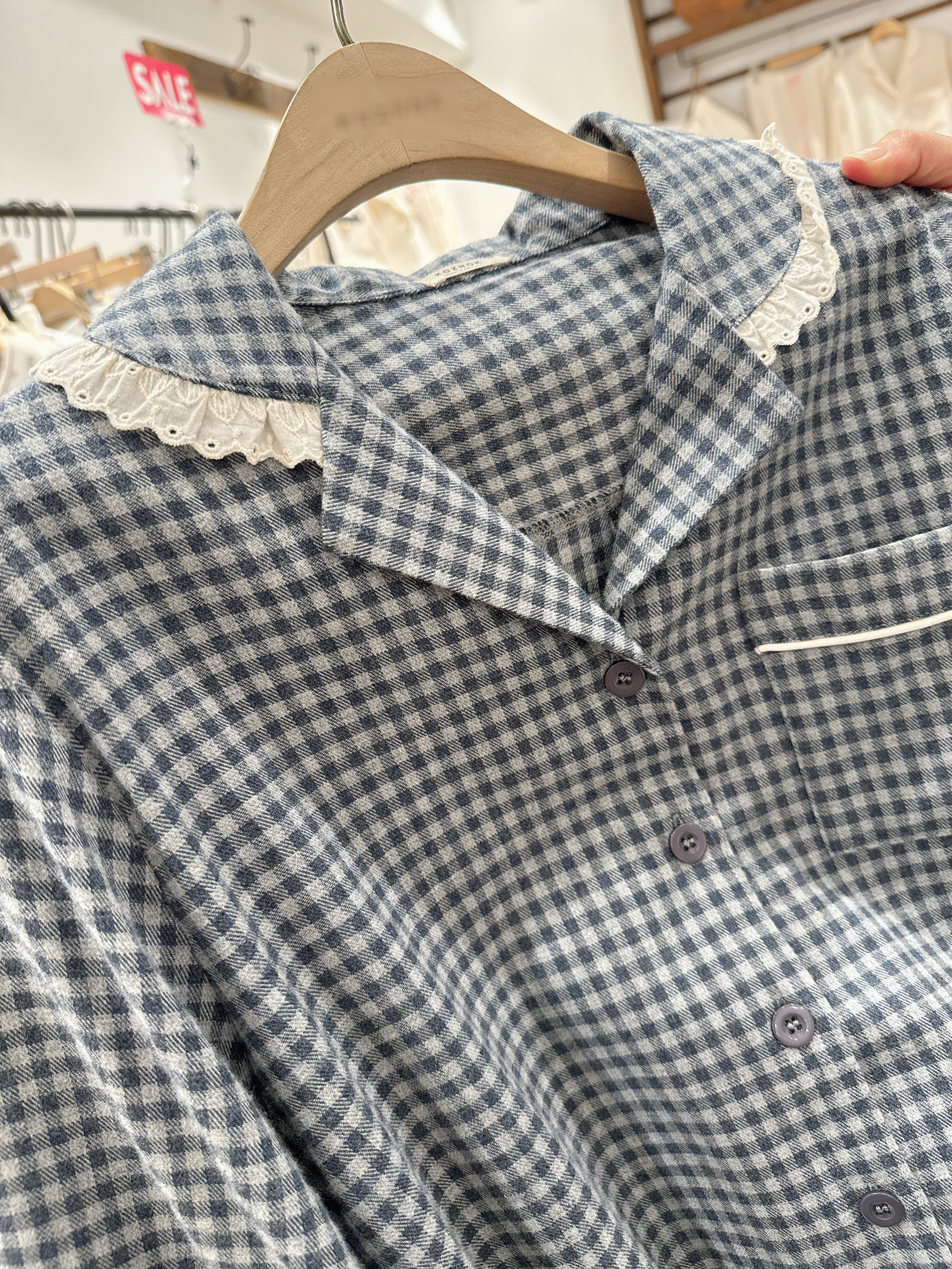 B88.格子磨毛睡衣組(上衣+長褲)