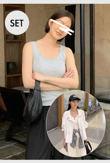 A22.自在輕薄小外套+淡雅針織背心