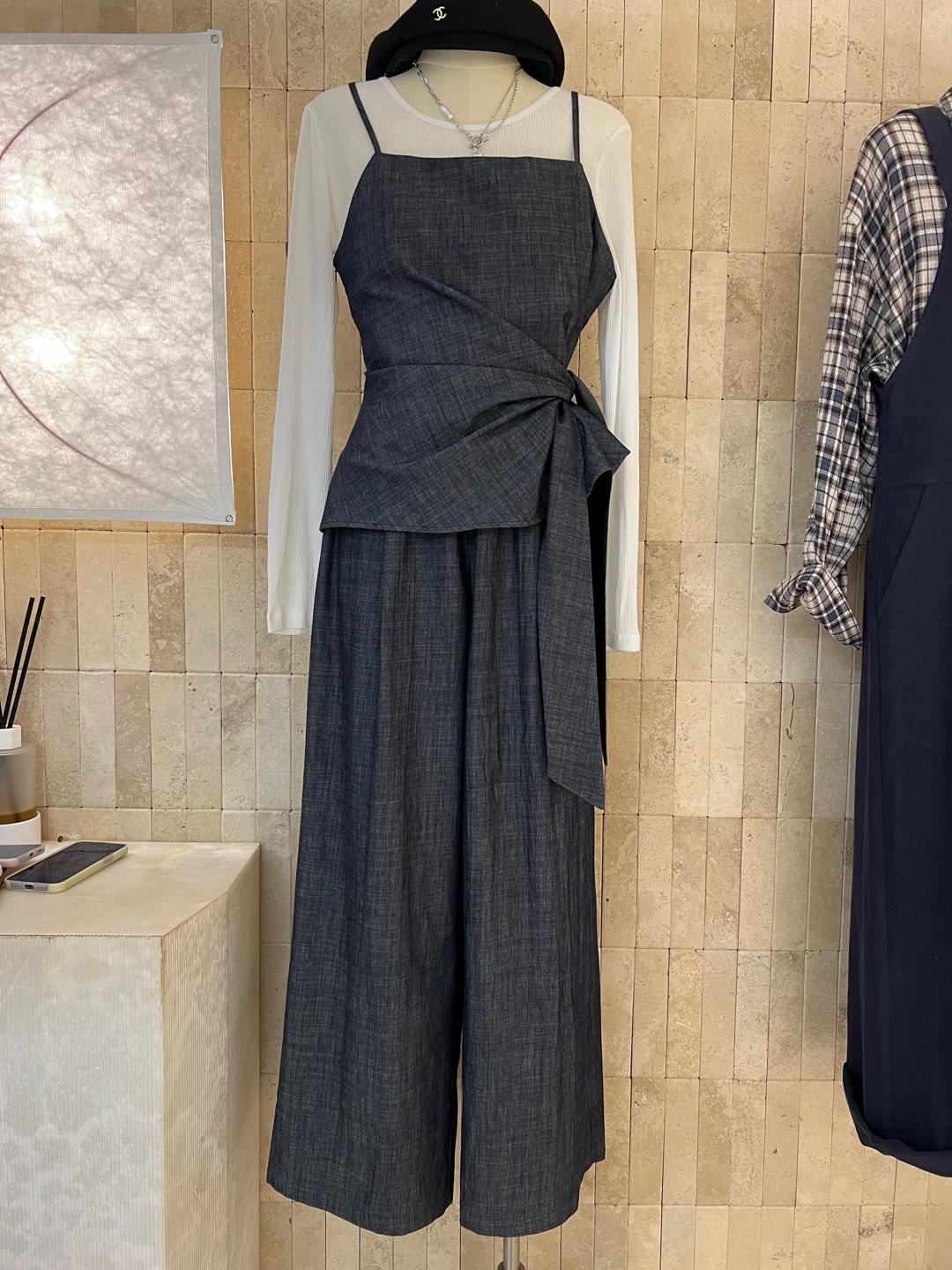 B77.時尚側綁帶套裝(背心+寬褲)